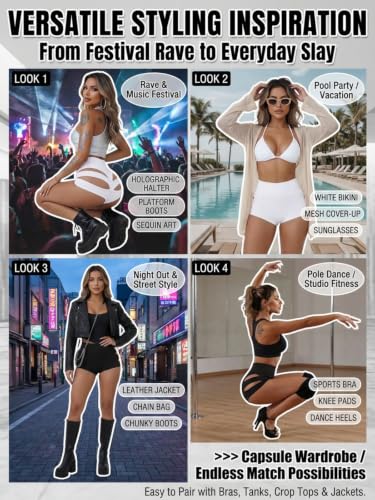 Women’s High Waist Cut Out Booty Shorts - Black, Medium - Rave Festival Fitness