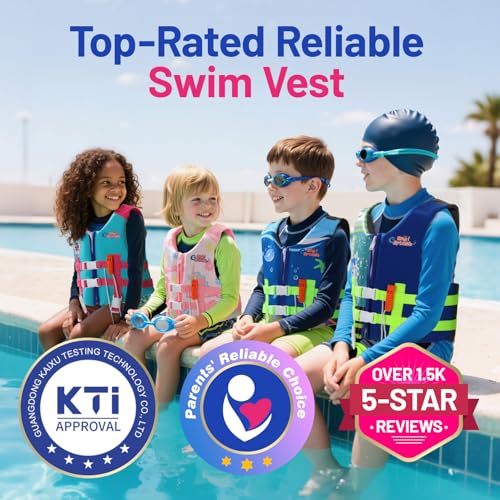 Kids Swimming Vest - Toddler Floatation Jacket for Ages 6-9 Indigo L