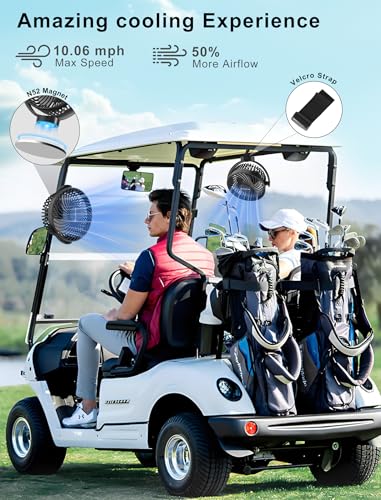 Magnetic Rechargeable Golf Cart Fan with 12000mAh Battery and Carrying Case