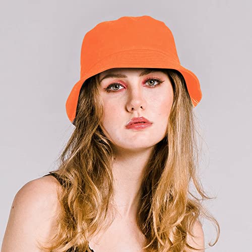 Rosoz Bucket Hat for Women Men Summer Travel Beach Sun Hat 2 Pack - White & Orange