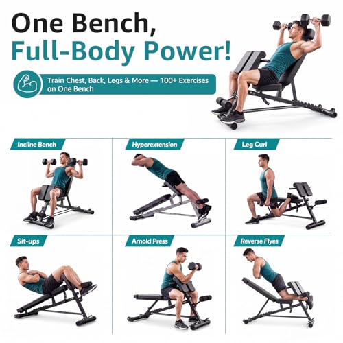 OLIXIS Classic Black Adjustable Weight Bench Foldable 660 LBS for Full-Body Workout
