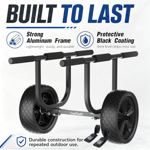 GanFindX Heavy Duty Aluminum Kayak Cart 300 lbs Capacity 11 Inch No-Flat Wheels