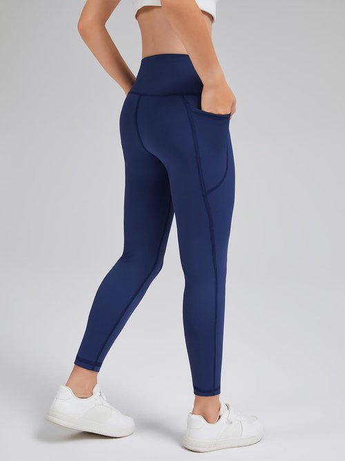 ATTIQOZI 5 Pack Girls' Athletic Leggings, High Waist Leggings for Girls with Pockets, Kids Workout Yoga Pants for Athletic Black/Gr/Black/Navy Blue/Blue L