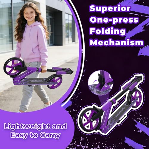 Nattork Adjustable Purple Kids & Teen Kick Scooter - Lightweight Folding