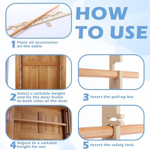 Adjustable Wooden Doorway Pull-up Bar Set 100kg Load Capacity with Locks - 118cm
