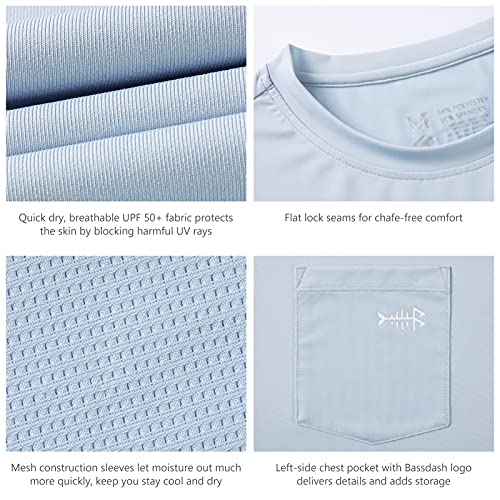 Men's UPF 50+ Long Sleeve Sun Protection T-Shirt - Light Steel Blue / White Logo, 4X-Large