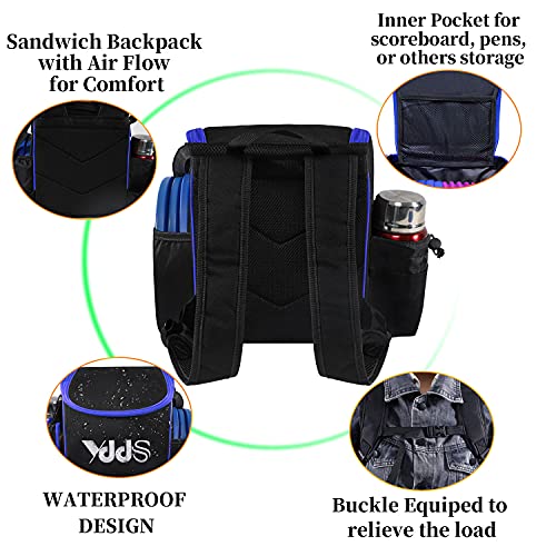Blue Disc Golf Set with Backpack - 12 Discs for Beginners and Portable Stand Bag