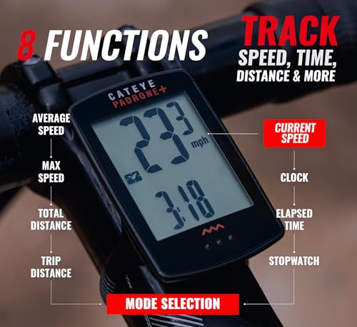 CATEYE Padrone Plus Bike Computer Black with Backlit Display & Wireless