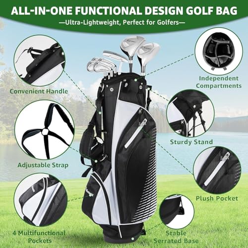 Right Hand Golf Club Set for Men & Women - White, 8-Piece Complete Set with Bag