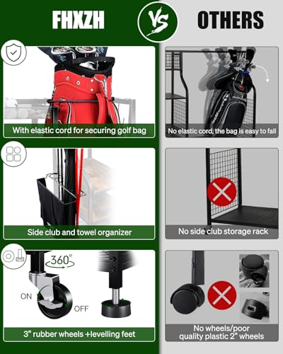 Golf Bag Storage Organizer with Wheels - Garage & Closet Stand (1) - FHXZH