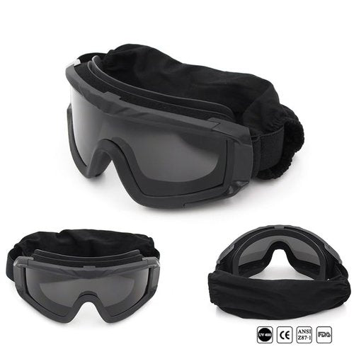 VEWOE Airsoft Tactical Goggles Anti-fog Military Glasses with 3Interchangable Lens, Safety-Goggles for Shooting Hunting