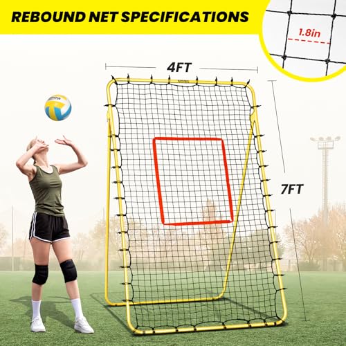 Volleyball Rebounder Net 4x7 ft with 5 Rebound Angles Practice Equipment