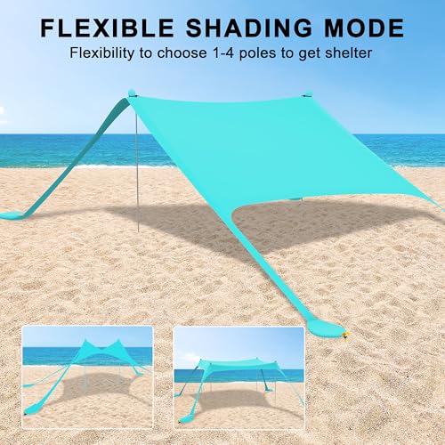 Ihuan Light Blue 10x10FT UPF50+ Beach Tent Sun Shelter - Easy Setup, Wind-Resistant