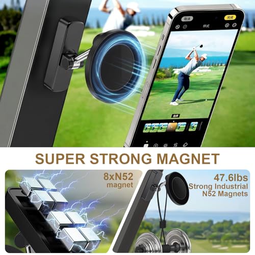 Magnetic Golf Cart Phone Holder - 360° Rotatable, Compatible with MagSafe iPhone 12-17, Golf Accessories for Men & Dad