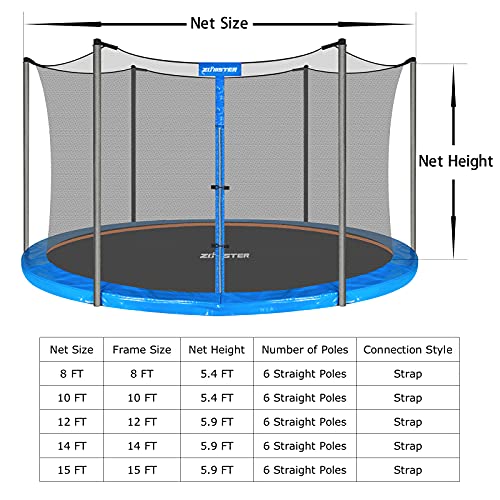 14FT Trampoline Enclosure Net with Pole Cap for 6 Straight Poles - Breathable Weather-Resistant Replacement