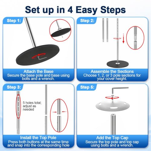 2 Pack Stainless Steel Boat Cover Support Poles with Adjustable Heights & Stable Metal Bases