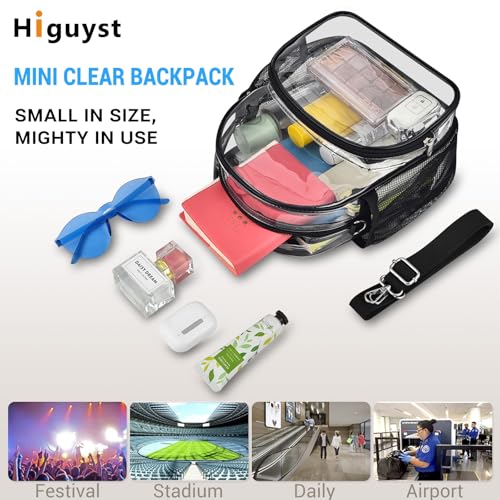 Mini Clear Convertible Backpack - Black for Concerts, Small 2-in-1 Bag