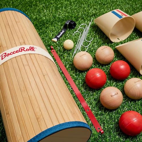BocceRoll Yard Game - Modern Bocce Set with Ramp & Targets, Plain Balls, Portable Backyard & Beach Lawn Game