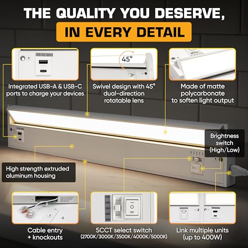 NSL LED Under Cabinet Lighting 24 Inch White Hardwired Swivel Lens