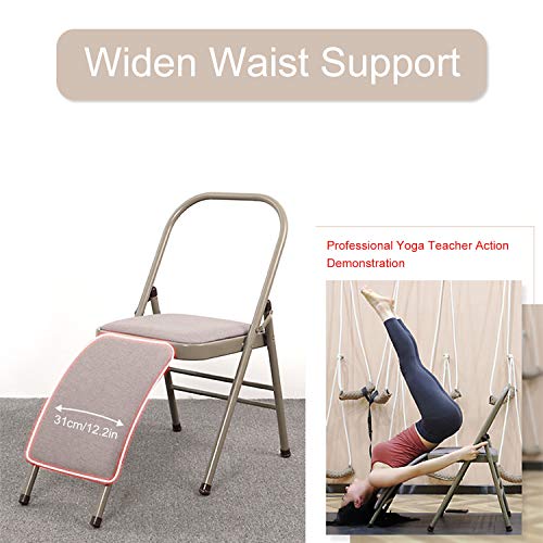 INNOLIFE Foldable Yoga Chair with Lumbar Support & Purple Resistance Band, Grey