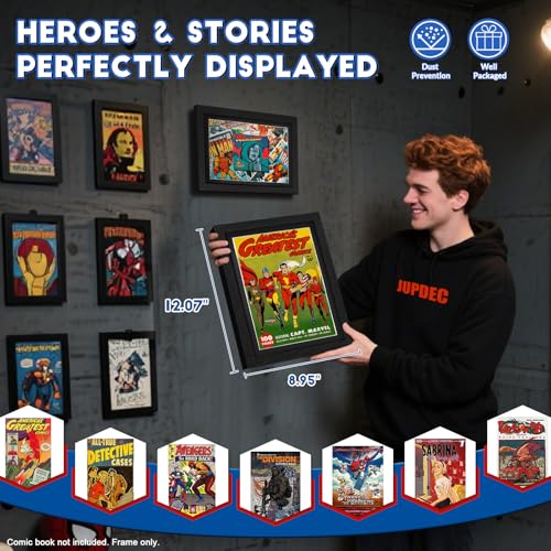 Comic Book Frame 1 Pack - Premium Wooden Display Case for 6.67"x10.16" Comics - Wall Mount or Tabletop