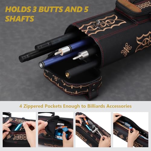 Leatherette Pool Cue Case 3x5 Hard Billiard Stick Holder with 4 Pockets
