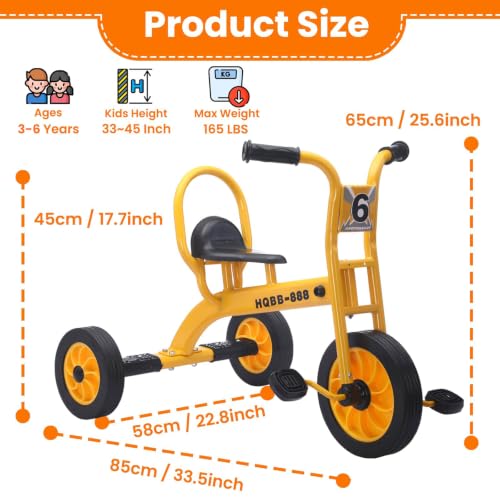 Kids Tricycle for Ages 3-6 - Metal Frame with Airless Rubber Tires - Yellow (5168-yellow)
