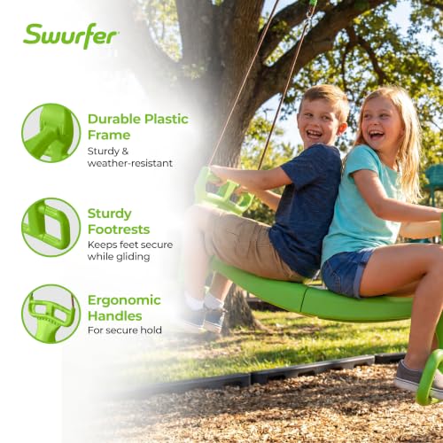 Kids Glider Swing for Backyard Playset - Double Seater, Heavy Duty, Green/Brown
