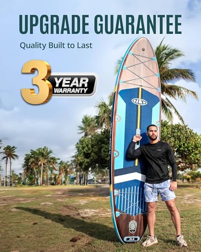 ZLX 11'6x35in Inflatable Paddle Board - Black Wood Wide Stable SUP for Adults