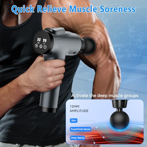 Deep Tissue Massage Gun with 30 Speed Levels & 9 Heads - Gray