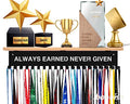 16-Inch Trophy and Medal Display Shelf with Hooks - Upgraded Metal Wall Mount