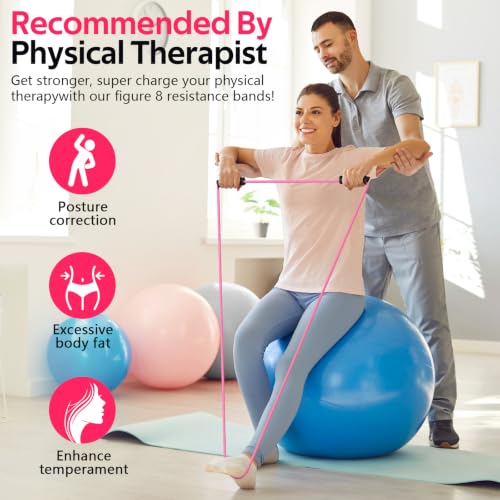 Pink Resistance Bands Set with Handles - Figure 8 Fitness Bands, 5pcs