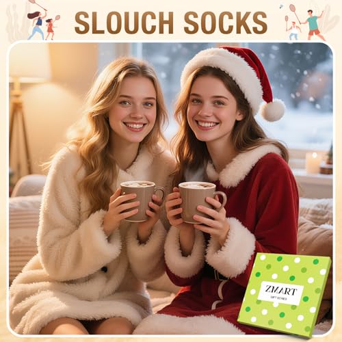 Women Slouch Socks - Cozy Scrunch Long Stack Socks, 80s 90s Style, Medium Thick Green