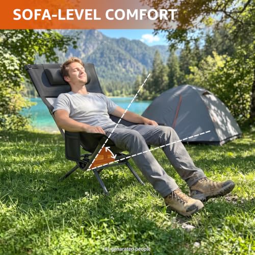 HAAGEEP Black Portable Folding Rocking Camping Chair for Adults