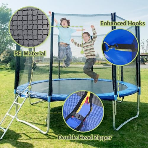 Black 12FT Trampoline Safety Enclosure Net Replacement with Poles