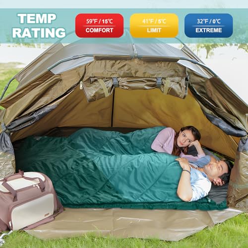 AGEMORE Lakes Double Sleeping Bag for Adults Queen Size 2 Person, 3-4 Season Camping