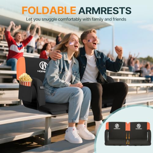 HOPERAN 25" Super Wide Heated Stadium Seat with Back Support - Orange, 2-Piece