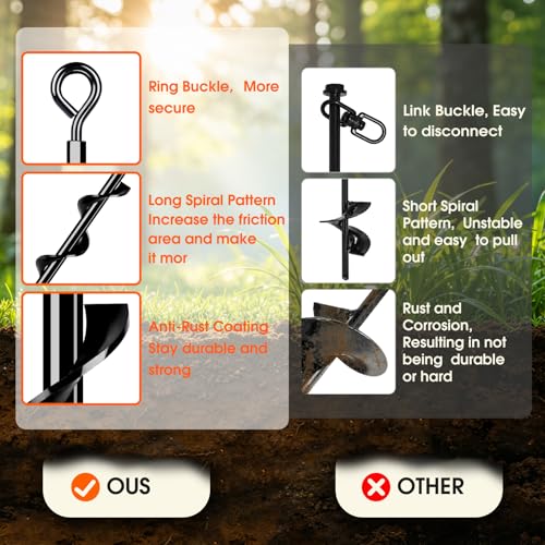 Heavy Duty Ground Anchors Set with 16 x 14-Inch Spiral Stakes for Trampolines & Outdoor Equipment