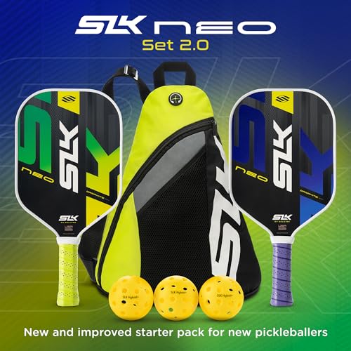 Selkirk Sport SLK Neo Graphite Pickleball Paddle Set with 2 Paddles, Balls & Sling Bag - Green & Purple