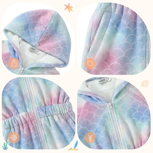 Girls Hooded Swim Cover Up with Zipper - Quick Dry Terry Cloth Wrap for Pool & Beach, Ages 4-14