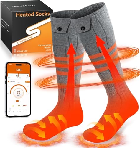 Heated Socks for Men and Women with APP Control - Women 5-9.5 / Men 6-8.5, Rechargeable Thermal Foot Warmer for Winter Outdoor Activities