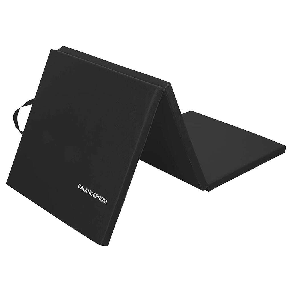 Signature Fitness Three Fold Folding Exercise Mat with Carrying Handles for MMA, Gymnastics and Home Gym Protective Flooring, 1.5-Inch Thick, Black