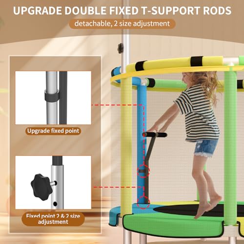 Kids Indoor Outdoor Trampoline with Basketball Hoop - Adjustable Light Blue & Green