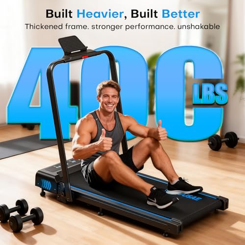 FOUSAE 5-in-1 Foldable Home Treadmill Black Blue - 7.5MPH Incline, App Compatible