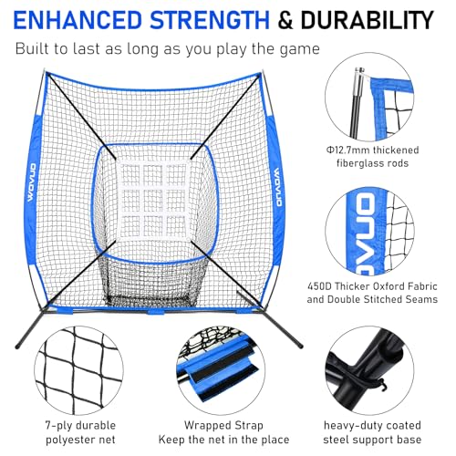 Blue 6x6 ft Baseball Net for Batting & Pitching Training with Strike Zone & Accessories - Kids & Adults Sport Practice