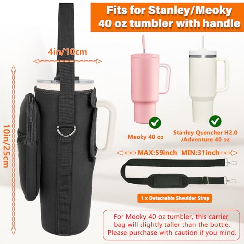 Water Bottle Carrier Bag with Phone Pocket - Black-Style B for 40 oz Tumbler