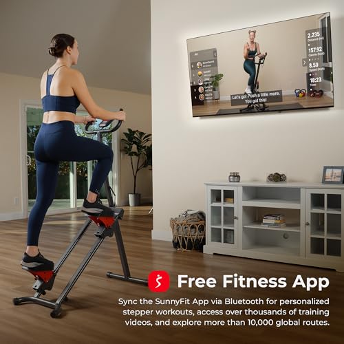 Red Foldable Stair Climber Machine with Adjustable Step & Handlebars