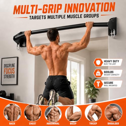 HWOOUSA Black Wall Mounted Heavy Duty Pull Up Bar Supports 600 Lbs for Home & Garage