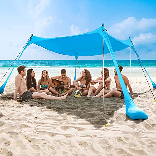 Sky Blue 7x7 Ft Beach Tent Sun Shelter UPF50+ Windproof Canopy