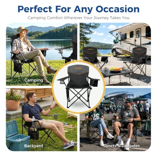 Matrasco Black Outdoor Folding Camping Chairs 2 Pack, 350 lbs Capacity